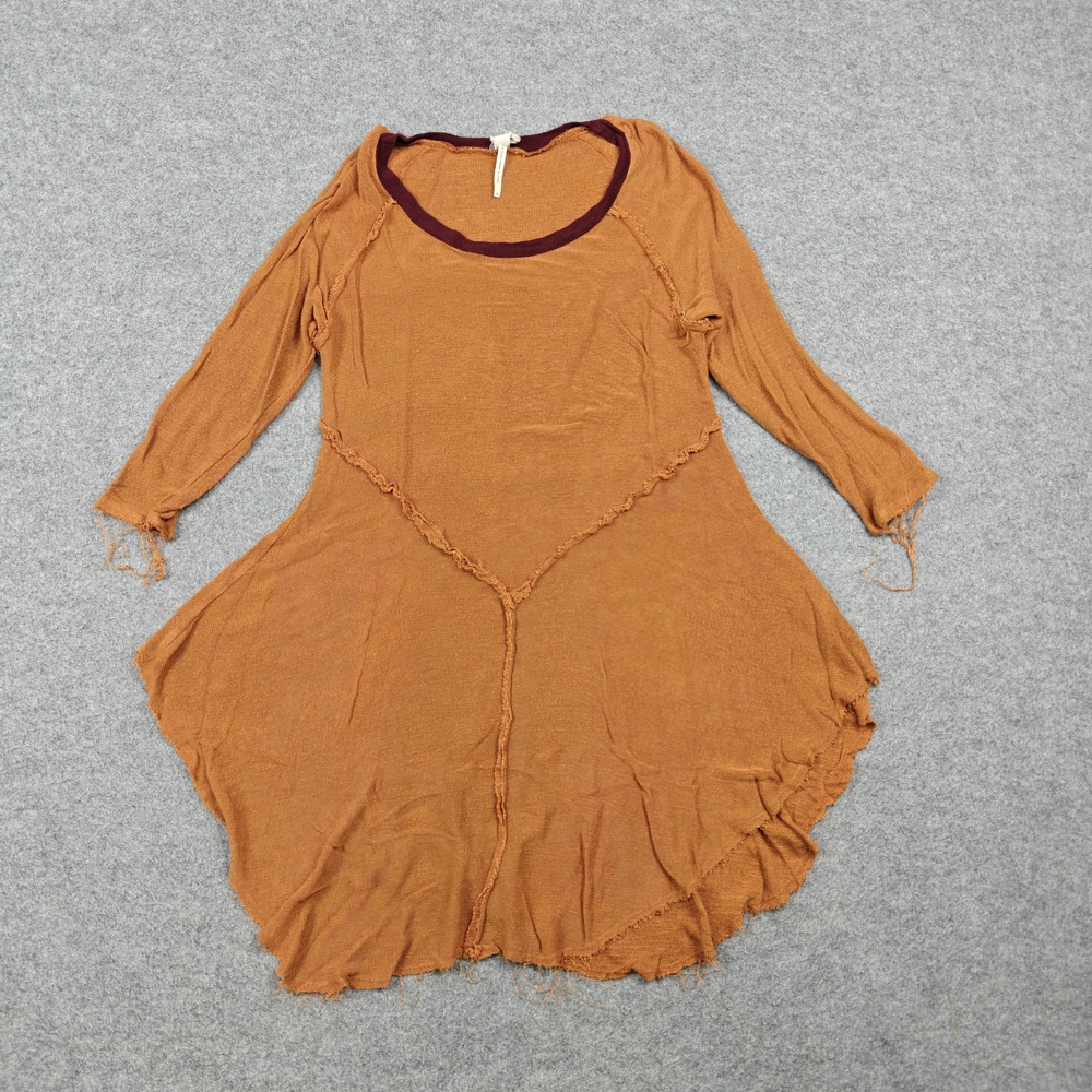Free People Tunic Sweater Womens Medium Orange Scoop Neck Fringe